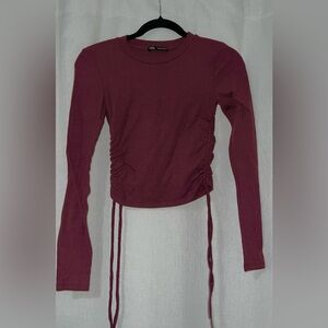 ZARA ruched maroon top